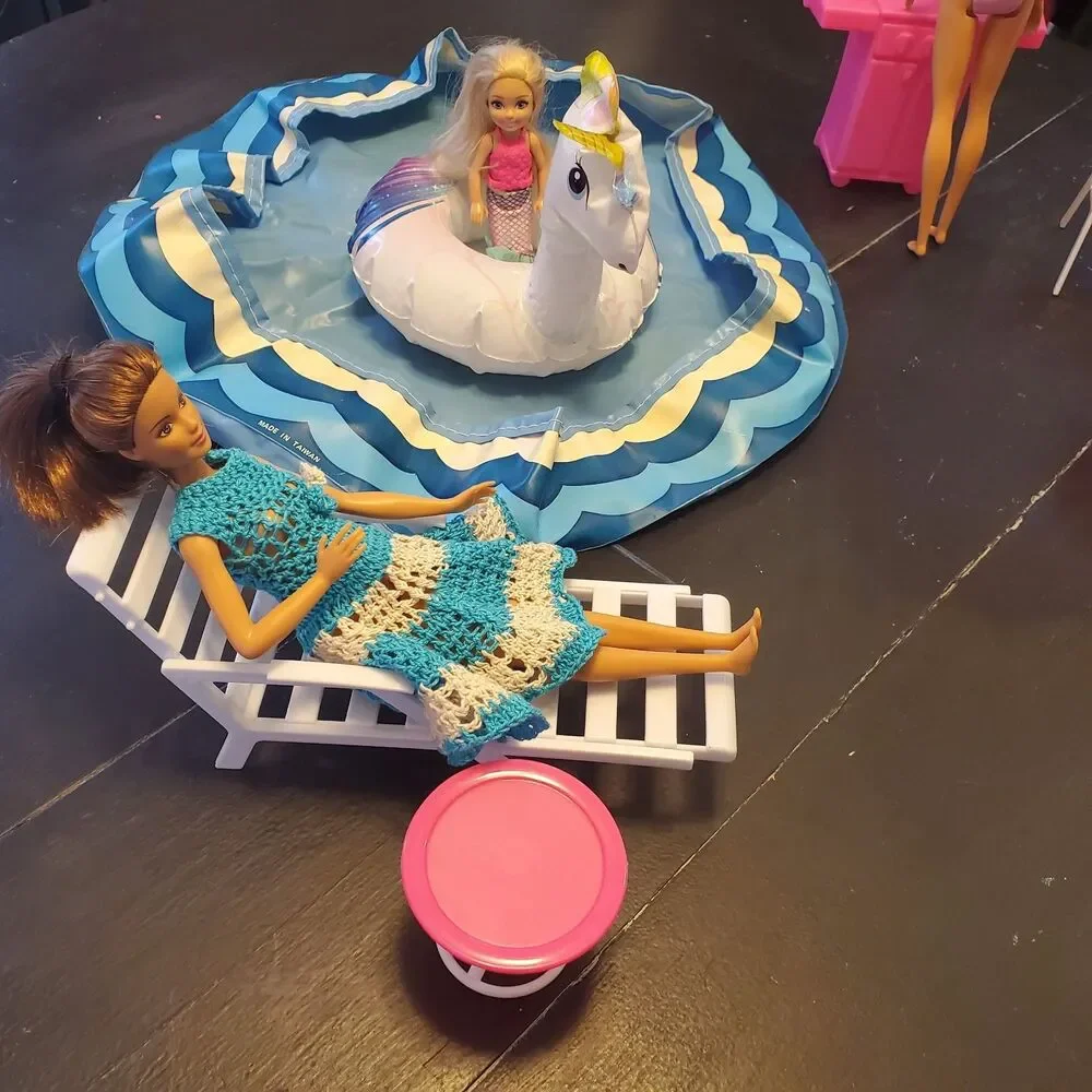Vintage Barbie Pool Party Set Table Chairs BBQ Lounger Pool Floaties *No Dolls
